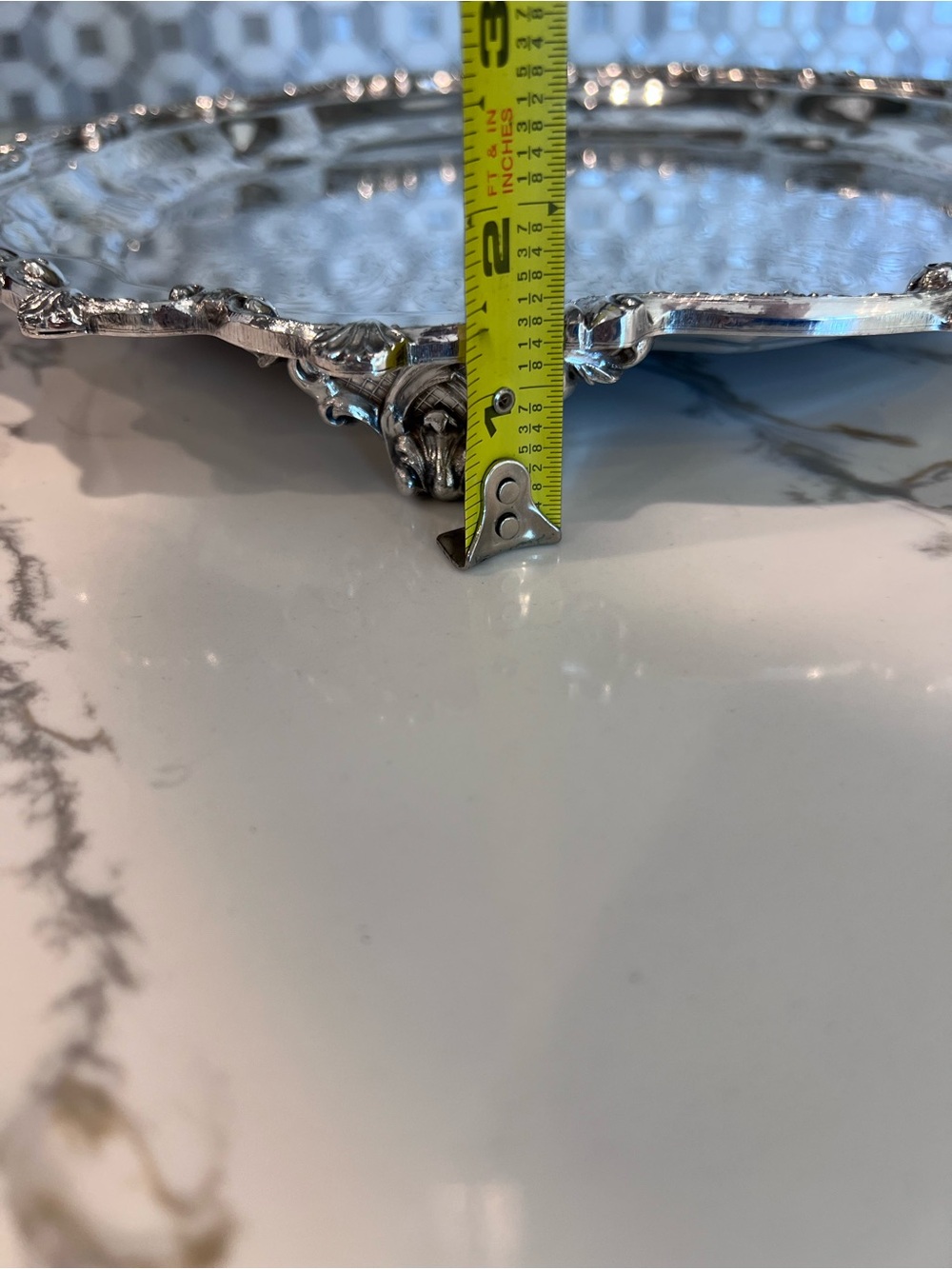 Antique Ornate Silver Plated Footed Tray Large 16" Heavy Solid Stamped Sheridan - Picture 4 of 12